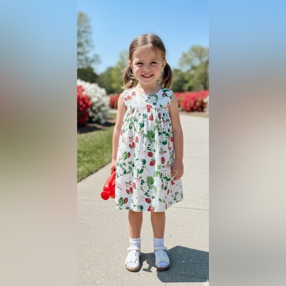 The Beaufort Bonnet Company Other - The Beaufort Bonnet Company Floral Strawberry Dress - White, Red, Green